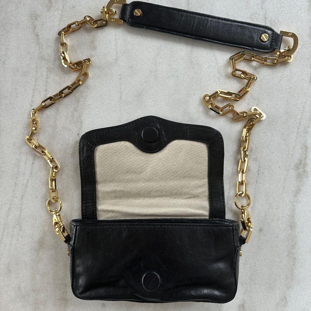 Tory Burch Mini Robinson Crossbody Purse, Black Leather with Gold Chain - Picture 7 of 16